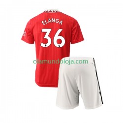 Camisola Manchester United Elanga 36 Criança Equipamento Primeiro 2022-2023 Manga Curta